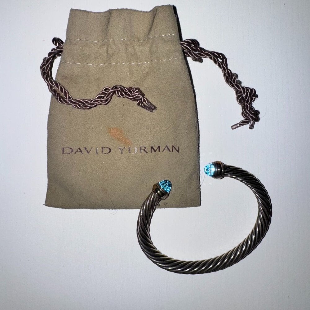 David Yurman Cable Classic Bracelet – Blue Topaz & 14K Gold, 5 mm